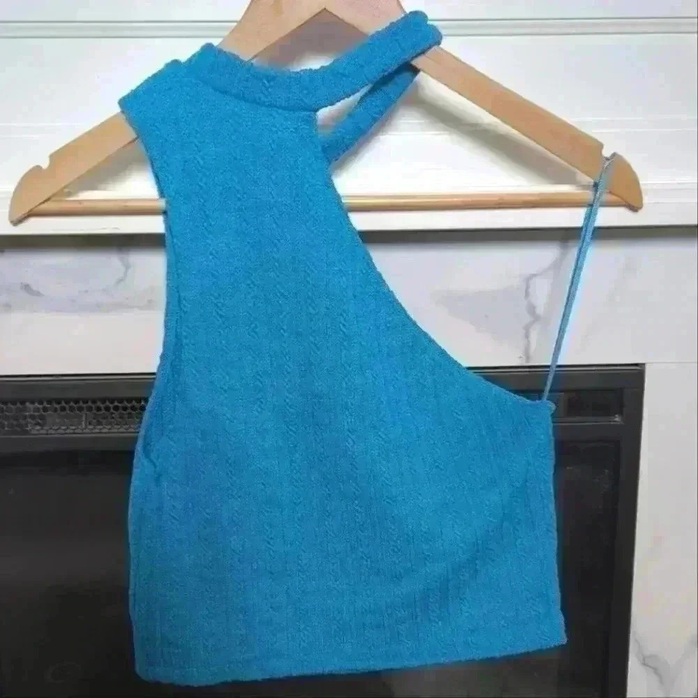 ZARA | Women's Blue Cable  Knit Cut Out Sleeveless Tank Top - Picture 5 of 5